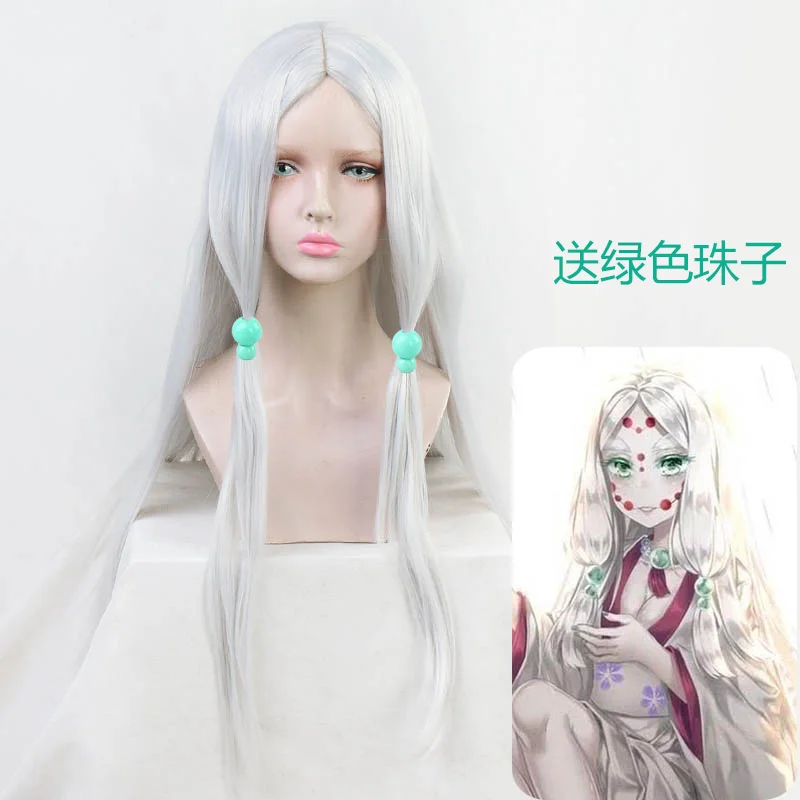 Kimetsu No Yaiba Demon Slayer Spider Rui Mother Kimono Headwear Set Long Silver Wig Cosplay Costume Women Halloween Party Outfit
