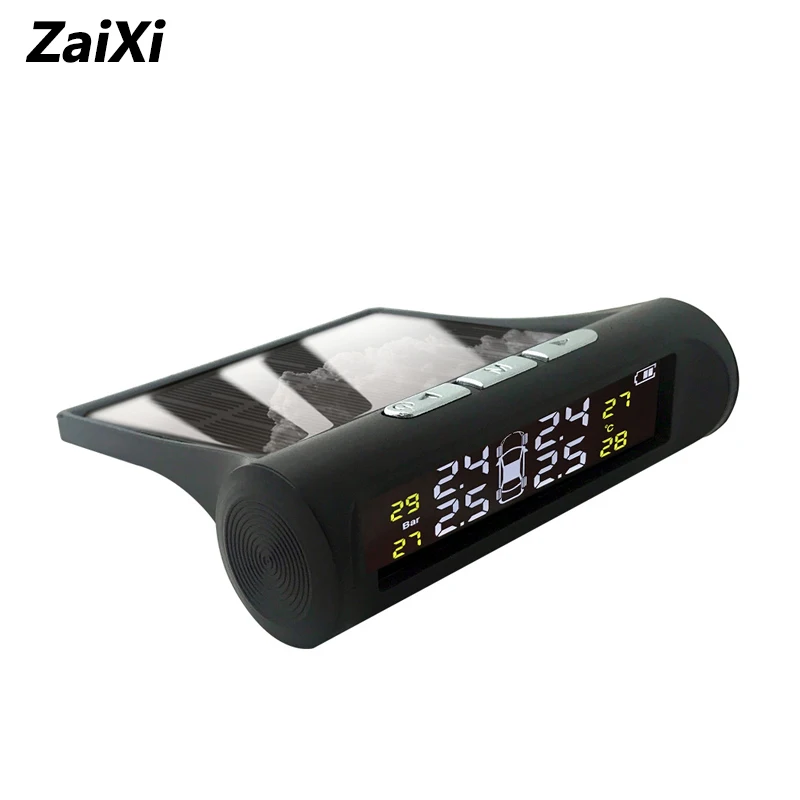 Система контроля давления в шинах ZaiXi система контроля давления в шинах на солнечных батареях 4 колеса внутренний внешний датчик шин оповещение о температуре