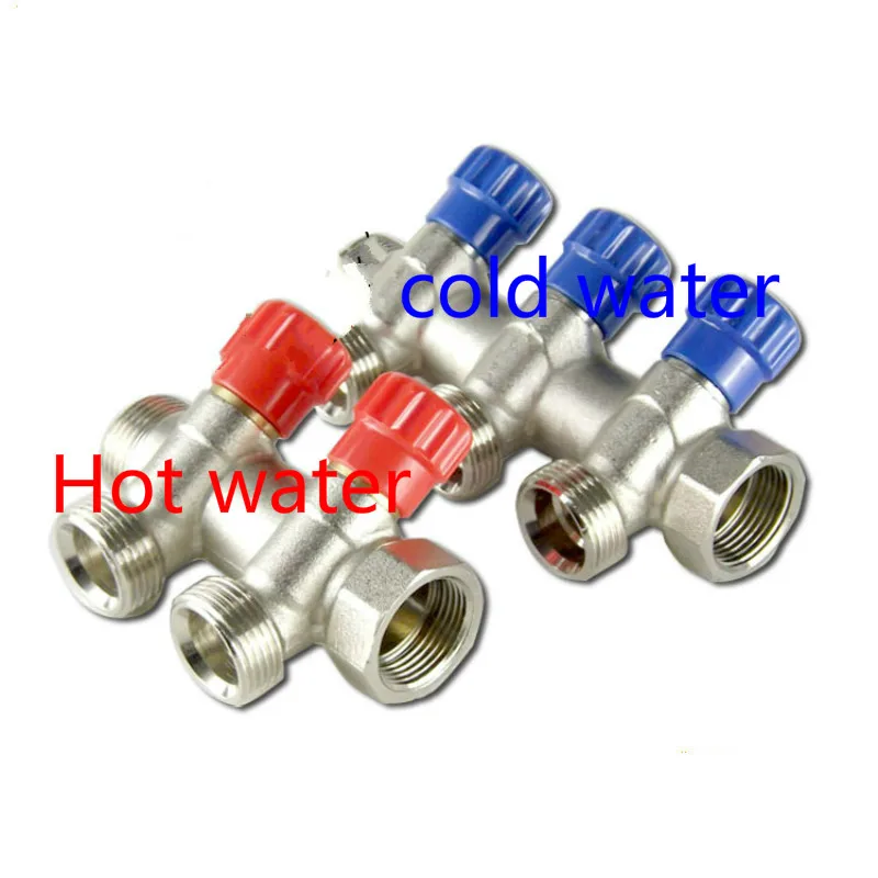 2, 3 fach Messing Verteiler Absperrventil Blau Verteiler Messing Heizung Schraubfitting Can be spliced by multiple channels