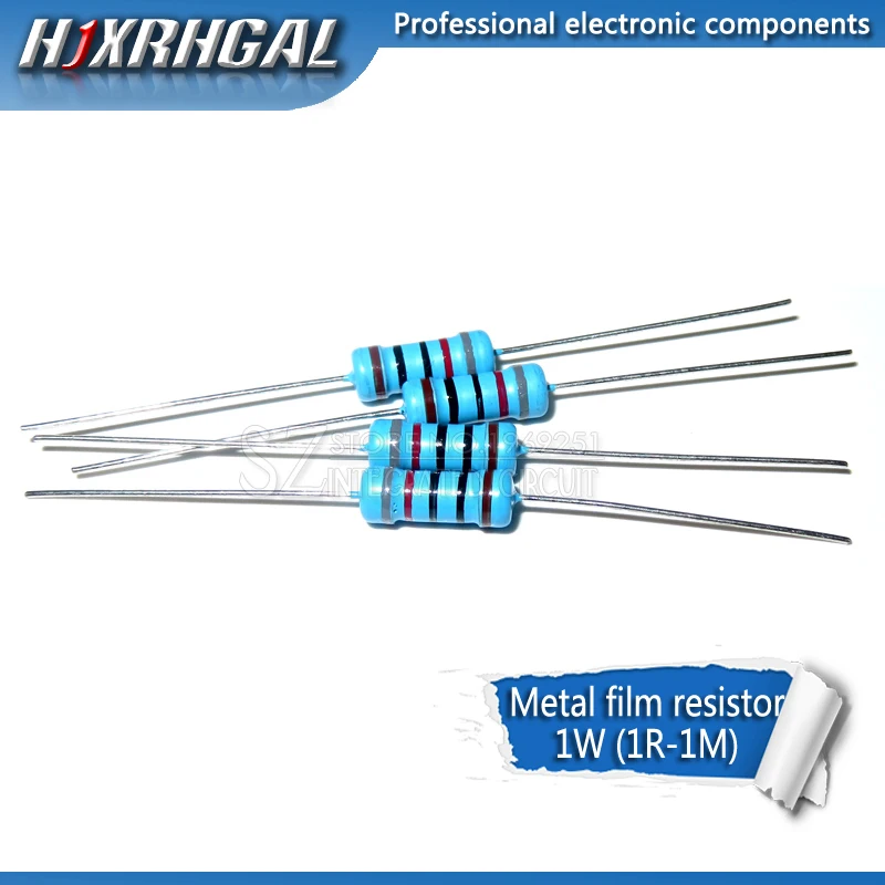 1W Metal film resistor 1% 1R ~ 1M 2R 10R 22R 47R 100R 330R 1K 4.7K 10K 22K 47K 100K 330K 470K 1 2 10 22 47 100 330 ohm 10pcs metal film resistor metal film resistors