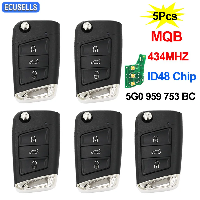 5 шт./лот дистанционный ключ 434 МГц ID48 чип HU66 для VW для Volkswagen MQB для Golf VII Golf 7 MK7 Skoda Octavia A7 5G0 959 753