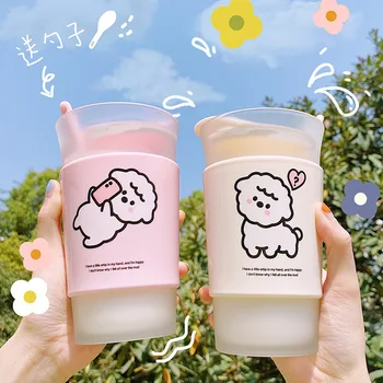 

Children lovely sheep milk coffee cup with cover spoon glass cups and mugs