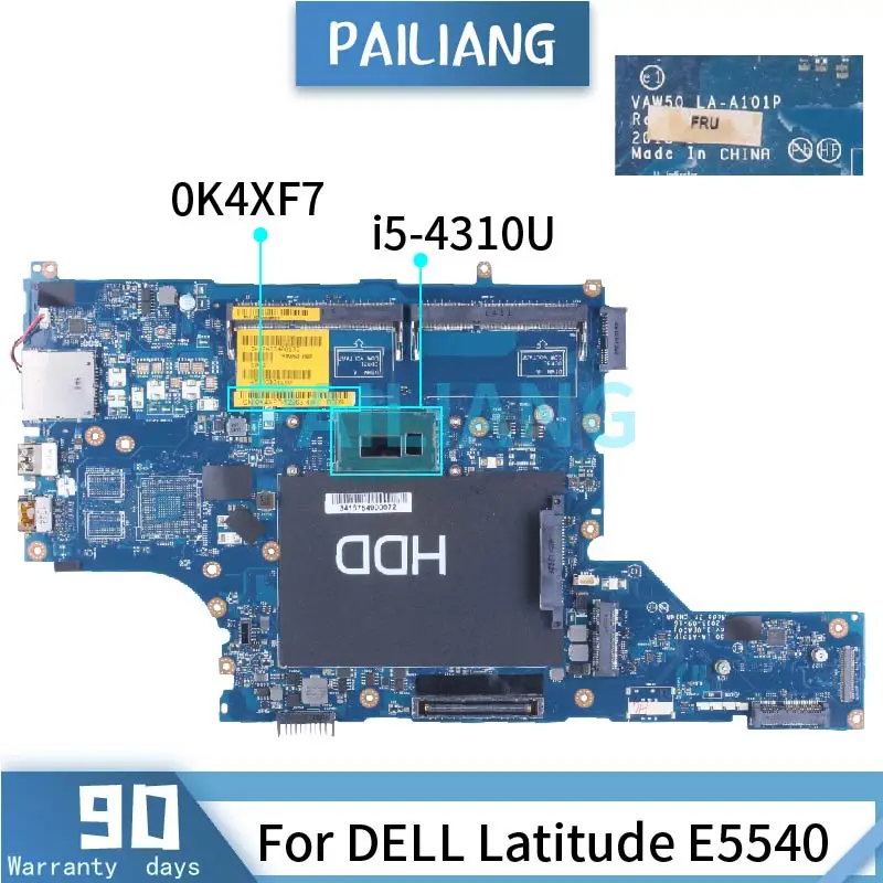 

For DELL Latitude E5540 i5-4310U Laptop Motherboadrd 0K4XF7 LA-A101P SR1EE DDR3 Notebook Mainboard