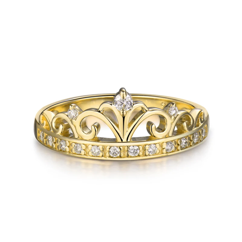 LOVERJEWELRY, женские кольца с короной и бриллиантами, Настоящее 18 К желтое золото, обручальное кольцо для девушек, вечерние, юбилейные, лучший подарок, хорошее ювелирное изделие