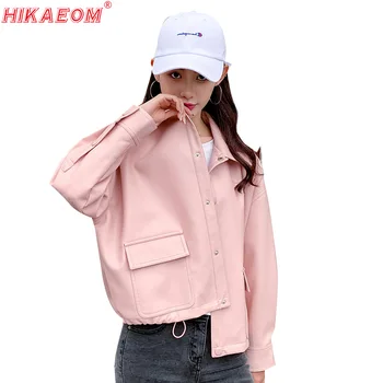 

Female Leather Jackets Safari style Locomotive Casual Loose Washed PU Faux Leather Coat Plus Size Motorcycle Leather Clothes 3XL