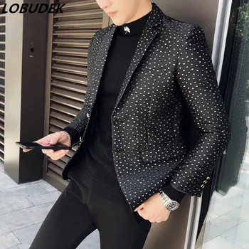 

Casual Men Blazer Dot Jacquard Luxury Suit Jacket Slim Fit Blazers Business Office Dress Wedding Party Stage Singer Coat Jackets