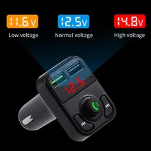 Bluetooth 5.0 kit carro handsfree transmissor fm receptor de áudio sem fio auto mp3 player duplo usb carregador rápido digital voltímetro d