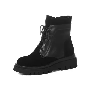 

Classic Motorcycle Boots Patchwork Genuine Leather Women Ankle Boots Night Club Shoes Woman Big Size High Heels