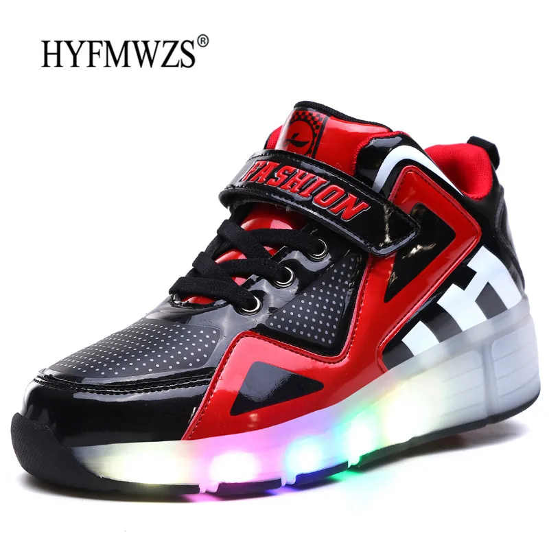 HYFMWZS/ г. Модные двухколесный светодиодный Heelys обувь дышащая детская обувь съемные детские тонкие Ролики 30-40