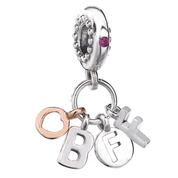 

New 925 Sterling Silver Bead Charm Rose Bff With Red Stone & Beaded Details Pendant Bead Fit Pandora Bracelet Bangle Diy Jewelry