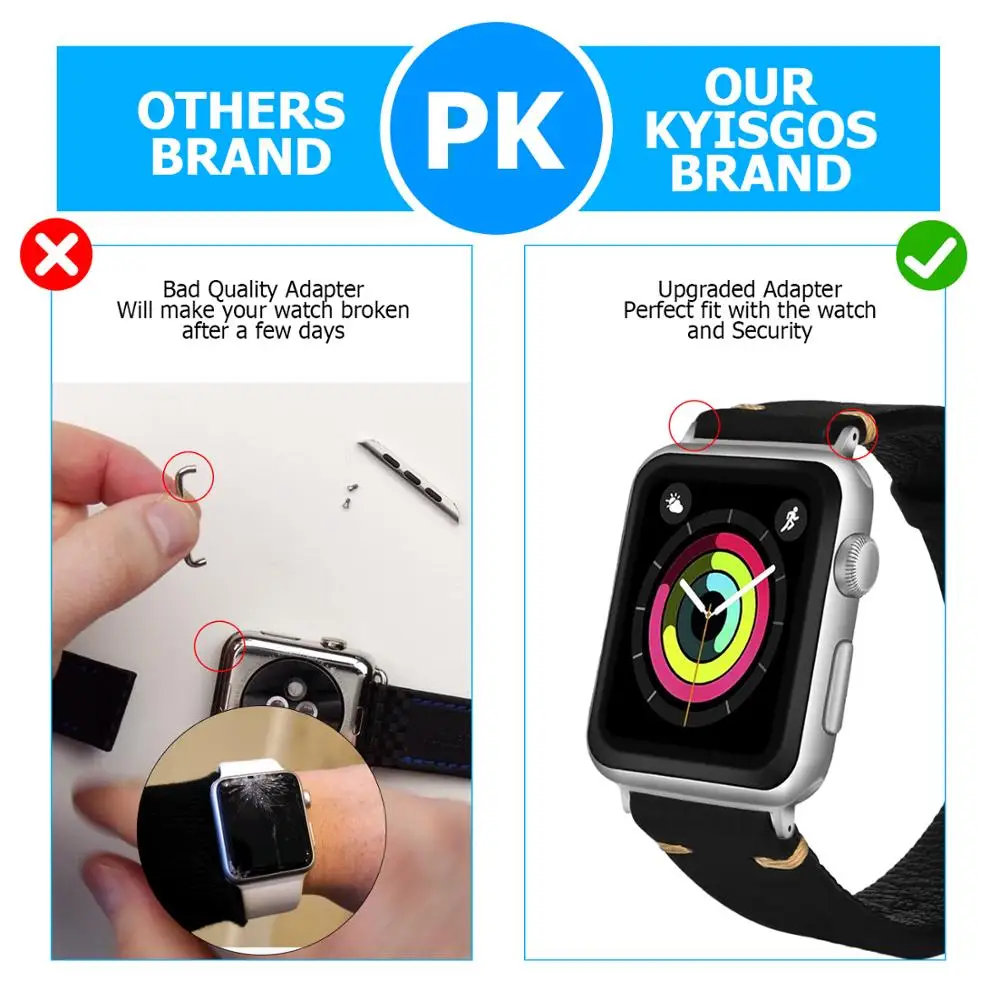 Черный кожаный ремешок для наручных часов Apple Watch версии 4/3/2/1 38 мм 42 качество кожи