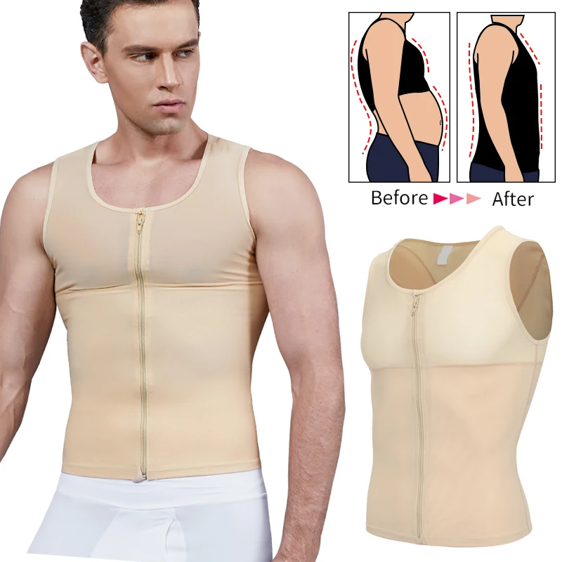 Baratos Para hombre Adelgazante Body Shaper Gynecomastia Compression Shirts Control de barriga Shapewear cintura Trainer pecho Abs chaleco Delgado corsé Masculino