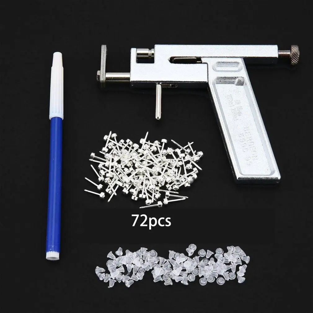 Professional Safe Steel Ear Nose Navel Body Piercing Gun 72pcs Studs