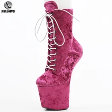 8 inch Faux Fur Lace Up Heelless Platform Ankle pole dance shoes fashion boots