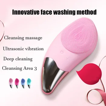 

Electric Facial Cleansing Brush Waterproof Silicone Sonic Cleanser Milk Deep Pore Cleansing Skin Massager Cleansing Brush Device