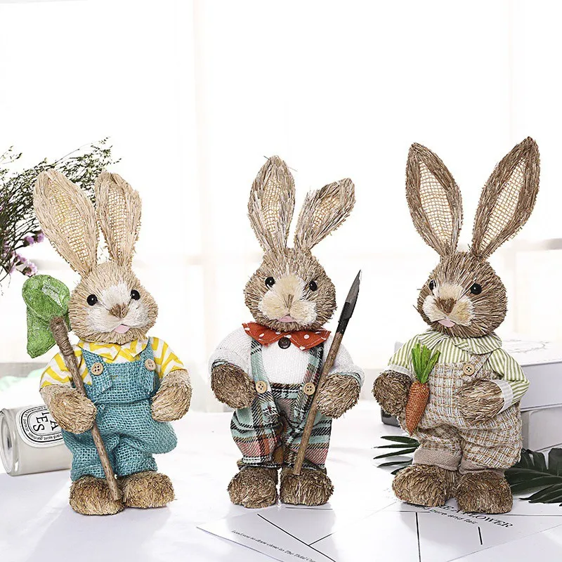 Artificial Straw Rabbit Home Garden Decoration Easter Garden Rabbit Decoration Easter