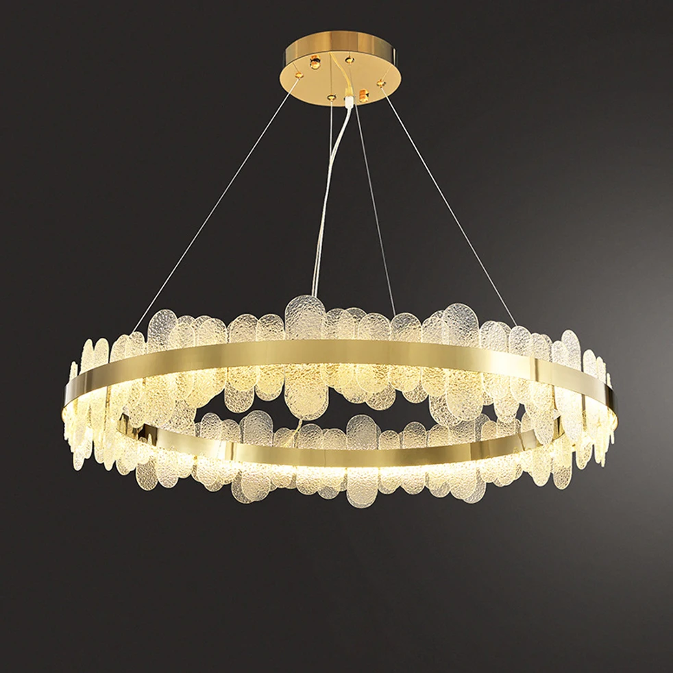 LED Postmodern Round Stainless Steel Golden Designer Chandelier Lighting Lustre Suspension Luminaire Lampen For Dinning Room