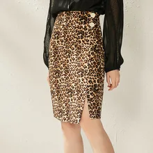 MEVGOHOT Женская модная леопардовая юбка с пикантным разрезом длиной до колена, юбка с принтом универсальные офисные женские юбки HD2274