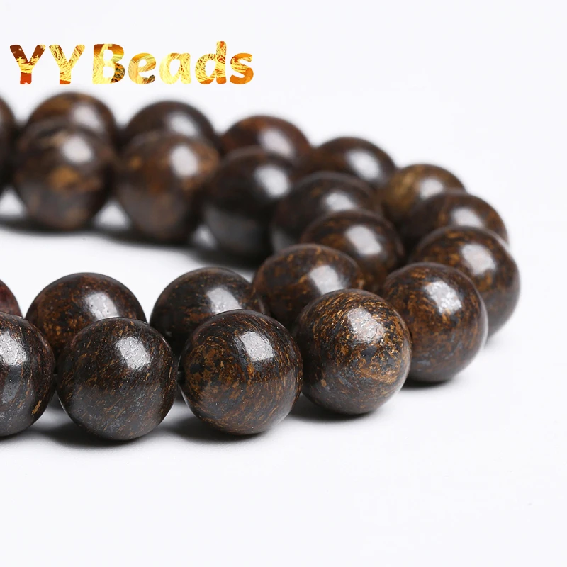 자연 다크 브라운 Bronzite 스톤 비즈 보석에 대 한 라운드 느슨한 매력 비즈 DIY 팔찌 여성 목걸이 만들기 4 6 8 10 12mm