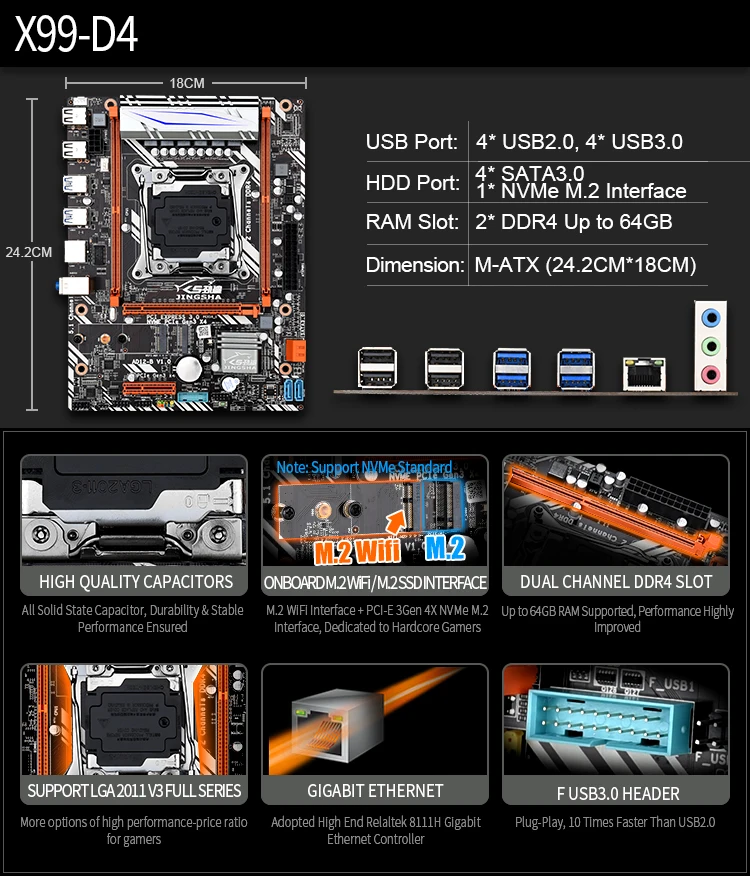 Материнская плата X99 D4 LGA 2011 V3/V4 M ATX Desktop E5 V3 CPU DDR4 RAM поддерживает материнскую плату