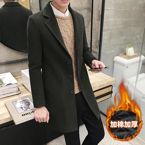 Army green thick Брендовая одежда зимняя новая мужская модная эксклюзивная одежда повседневное деловое шерстяное длинное пальто/мужские пальто мужские повседневные куртки - Цвет: Army green thick