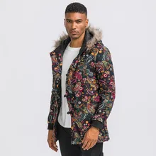 Fashion men skiing jackets autumn winter cotton-padded thick warm Casual coat mens floral print Windbreaker New slim hooded