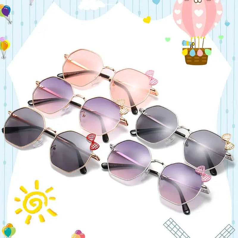 Детские очки полигональные металлические цветные крутые детские солнцезащитные очки с бантом шнур