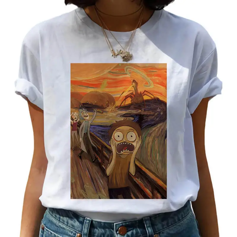 white Футболка 90 s, графическая футболка, модные топы, футболки для женщин, новинка, Рик и Морти, забавная мультяшная футболка для женщин, Harajuku Ricky N Morty Ullzang - Цвет: white