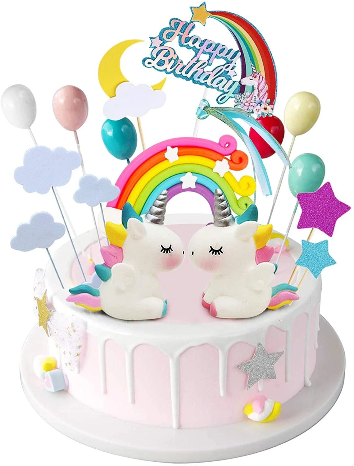 Decoration De Gateau En Forme De Licorne Joyeux Anniversaire Cupcake Arc En Ciel Ballons En Nuage Drapeaux Fournitures De Fete Aliexpress