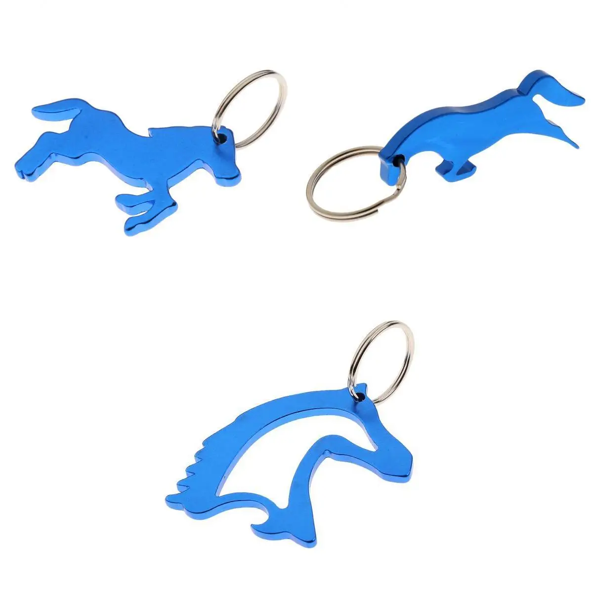 3 pcs Portable Horse Beer Bottle Opener Stylish Key Ring Keychain Bag Pendent - Blue