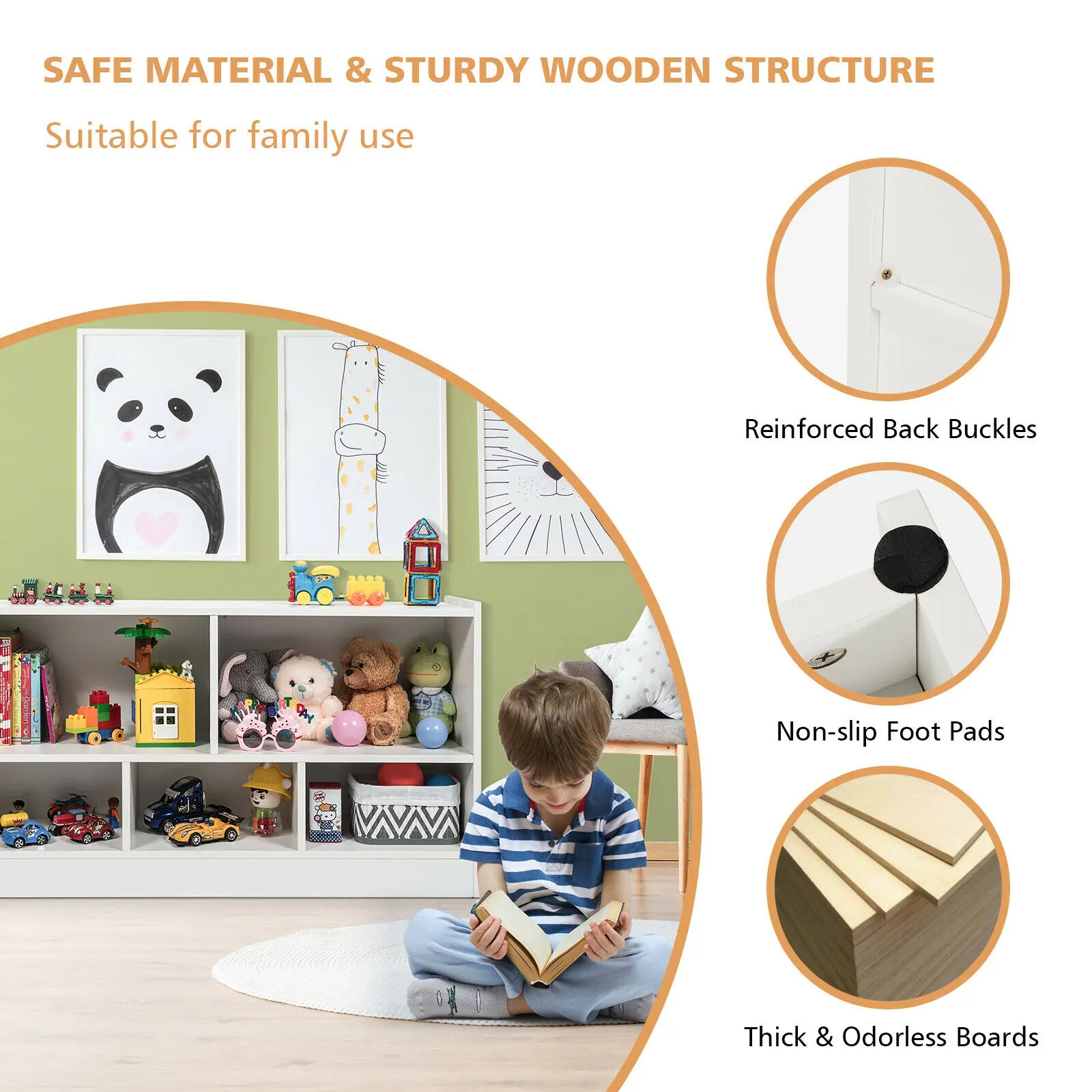 Wooden Kids Toy Storage Organizer Bookcase White