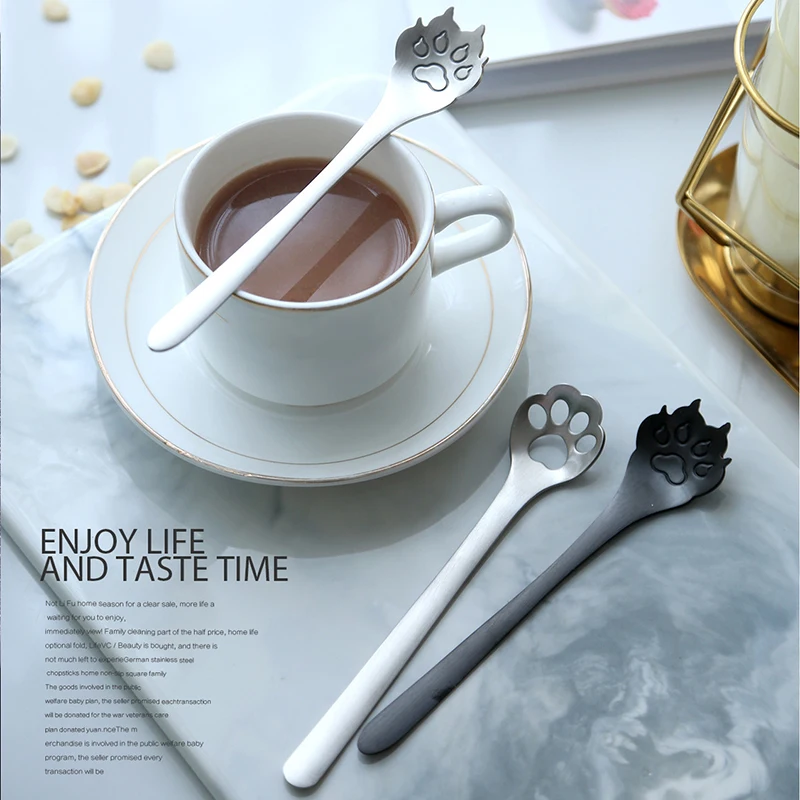 Creative Cute Cat Coffee Spoon 304 Stainless Steel Spoon Cake Dessert Spoon Teaspoon Flatware Gift Tableware Coffee Accessories