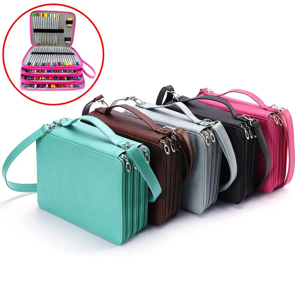 

1PC 184 Slots Colored Pencil Case Large Capacity Soft and PU Leather Pencil Holder Organizer With Handle And Shoulder Strap