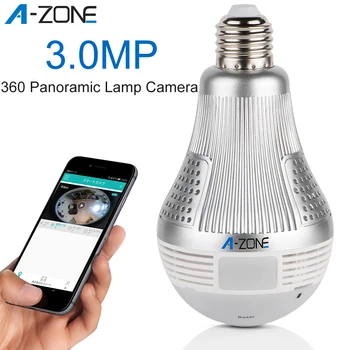 

A-ZONE 3.0MP HD 360 Panoramic Lamp Wifi LED Light Bulb Camera Night Vision 1536P Home CCTV Wireless IP Surveillance Camera