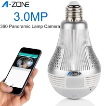A-ZONE 3.0MP HD 360 Panoramic Lamp Wifi LED Light Bulb Camera Night Vision 1536P Home CCTV Wireless IP Surveillance Camera