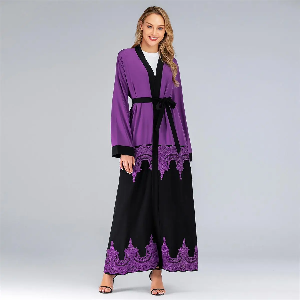 Lace Abaya Open Kaftan Dubai Long Dress Muslim Women Kimono Jilbab Maxi Open Cardigan Arab Hijab Dress Islamic Clothing Fashion