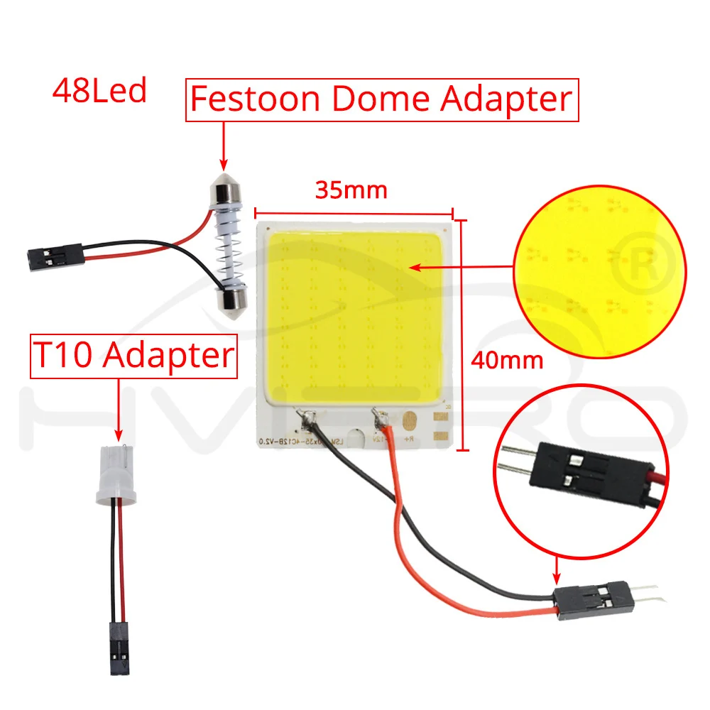 Hviero T10 COB 24 SMD 36SMD 48Led Panel White Red Car Led Auto Interior Parking Light Reading Map Lamp Bulb Dome Festoon BA9S DC 12V
