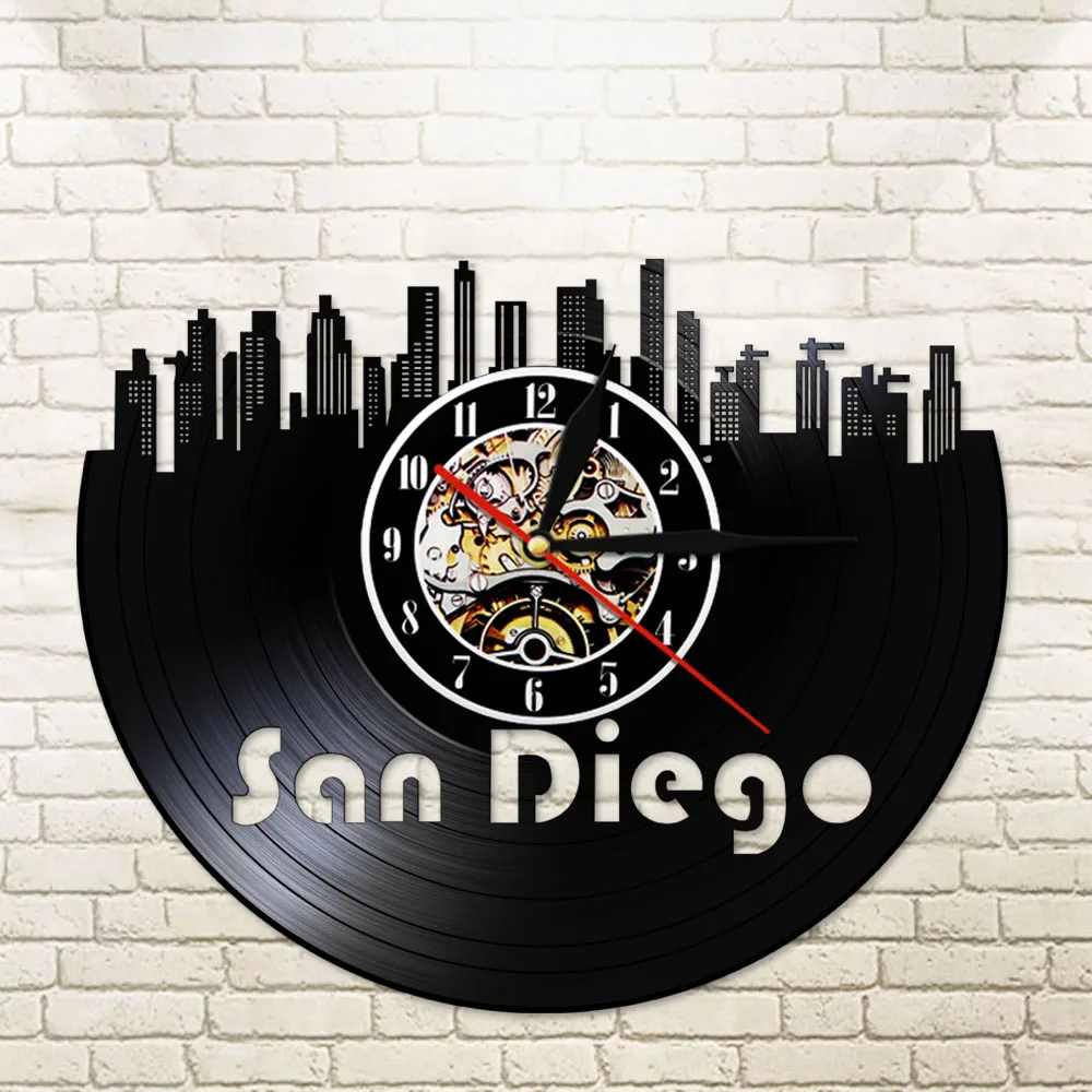 San Diego Cityscape 3D Wall Clock Skyline Vinyl Record Clock Handmade Retro Decorative Wall Clock Tourist Souvenir