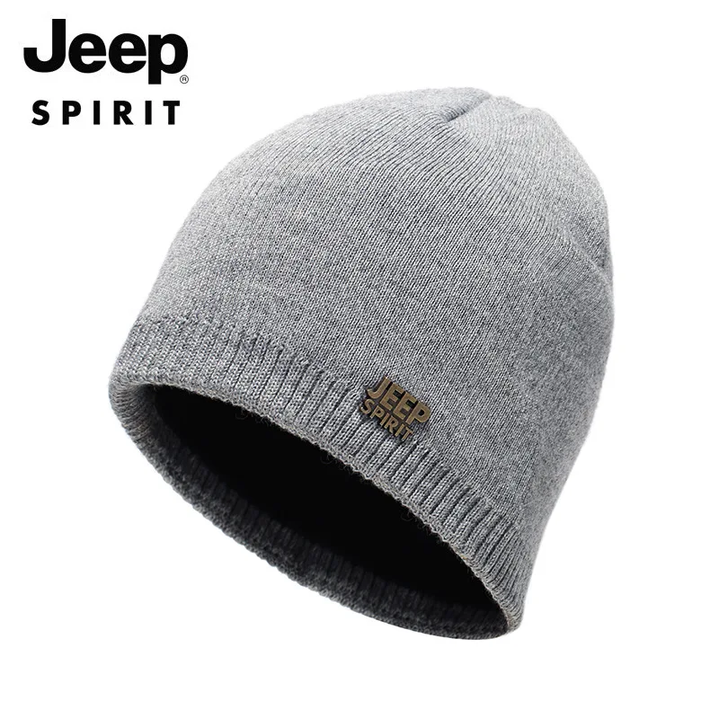 JEEP SPIRIT брендовая теплая шапка s Зимние головные уборы для мужчин и женщин зимняя шапка шерстяная шапка с буквенным принтом вязаная шапка Gorros Mujer Invierno капот 52-61 см - Цвет: Серый