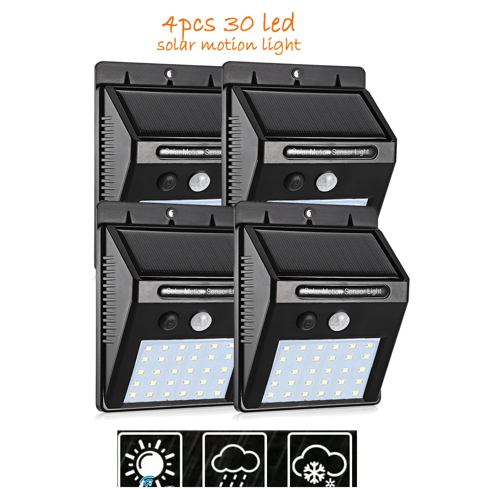 

4 pcs Solar Wall Light 30 LEDs PIR Motion Sensor Solar Lamp security light for Outdoor Garden Street Yard Path street wall spot