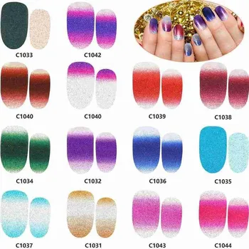 

14pcs/set Glitter Gradient Color Nail Polish Stickers Waterproof Self-adhesive Nail Art With Nail Wraps Full Cover Stickers