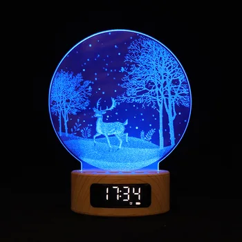 

Bluetooth Speaker 3D Illusion Night Lights with LED Clock Table Lamp 7 Color Changing usb Elk Lighting Gift for Kids Home Decor