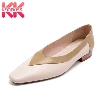 

KemeKiss Real Leather Women Flats Fashion Soft Mixed Color Shoes Women Square Toe Casual Party Office Lady Footwear Size 33-41