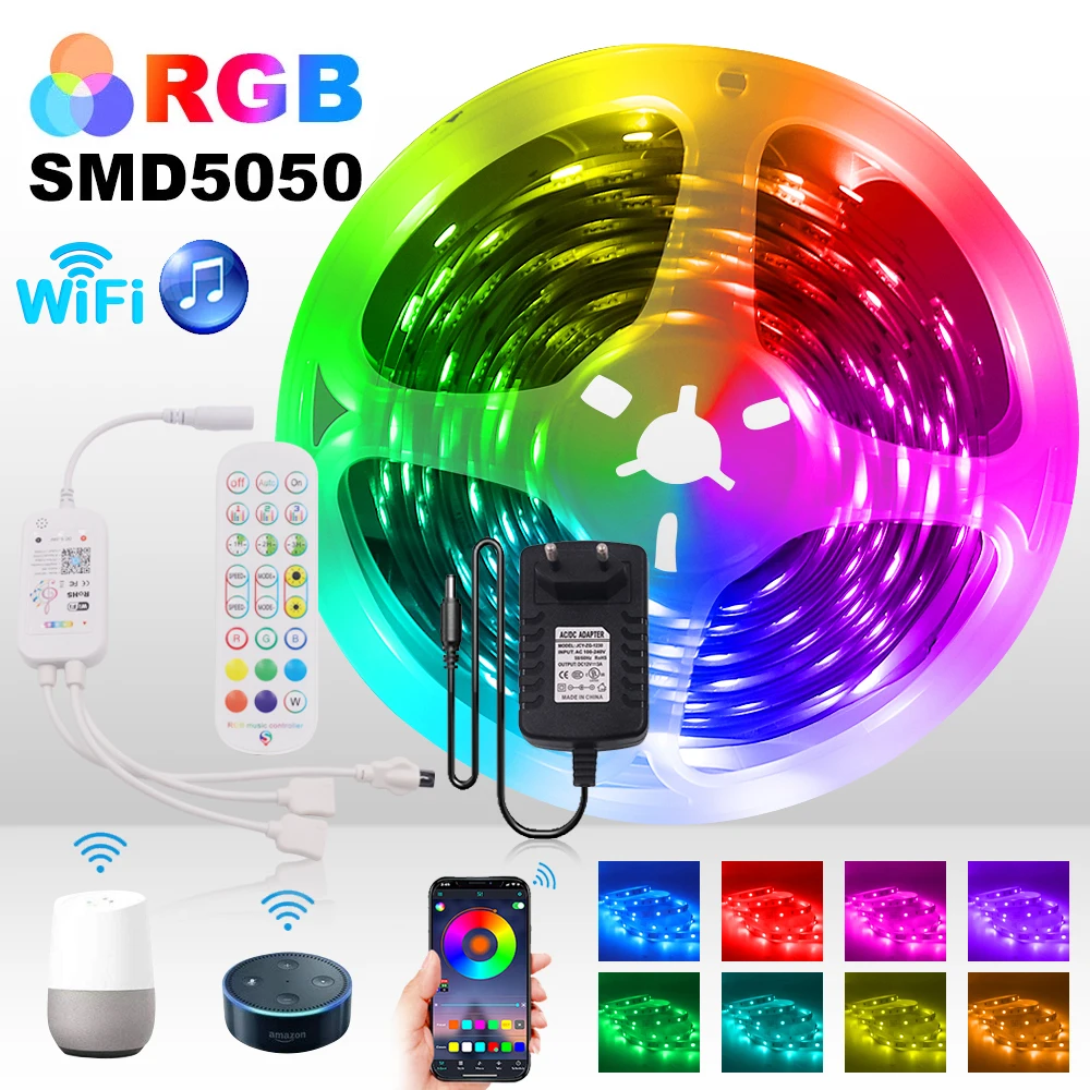 

5050 RGB LED Strip 5M 10M 20M 30M Bluetooth Wifi Control Flexible Ribbon LED Lamp Diode Tape DC 12V TV BackLight Bedroom Decor