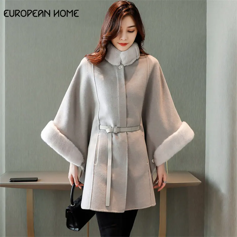 

2019 Fashion Loose Thick Warm Cloak Coat Women Winter New Casual Overcoat Solid color Plus Size High Quality Cape Coats 1046