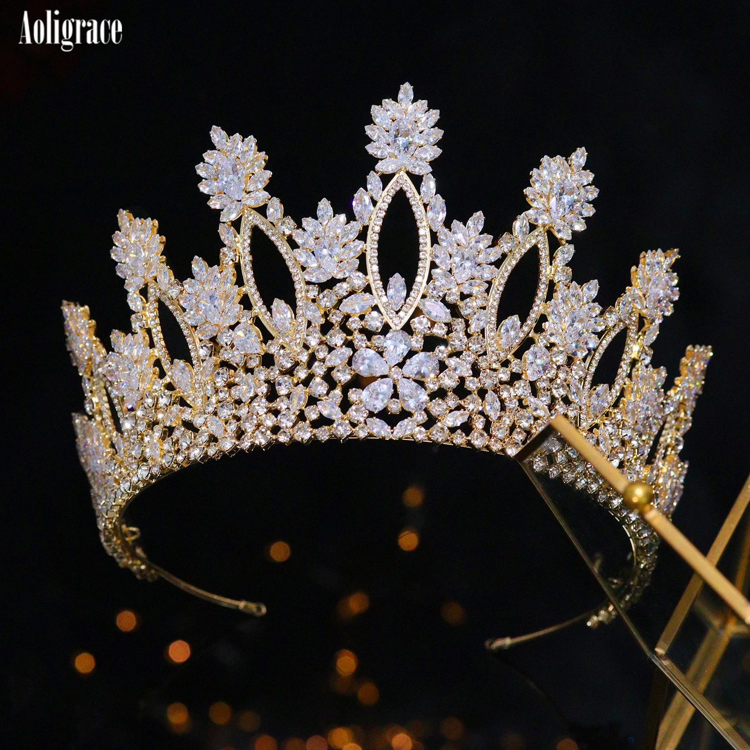 European Full Cubic Zirconia CZ Zircon Wedding Princess Crowns Tiaras Women Pageant Quinceanera Diadem Hair Jewelry Accessories