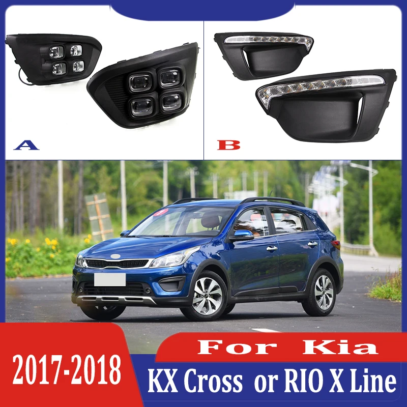 

2pcs For Kia KX Cross or RIO 2017-2018 LED Daytime Driving Running Light DRL Car Fog Lamp 6000K White Turn Yellow Turn Blue