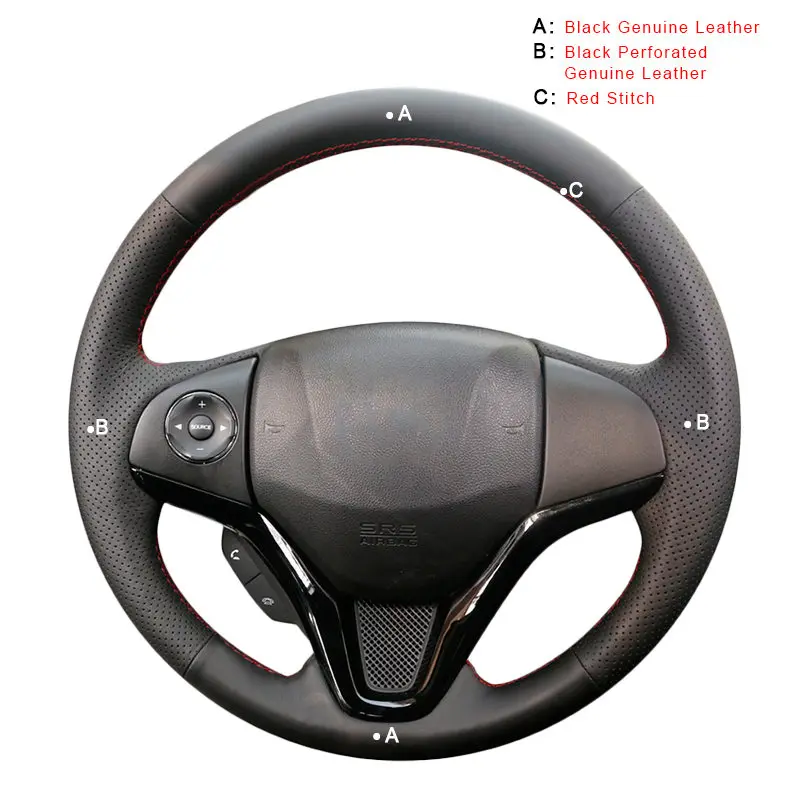 Genuine Leather Авто оплетка на руле Крышка для Honda Fit- город- Джаз- HR-V HRV- DIY автомобильные чехлы - Название цвета: Genuine Leather
