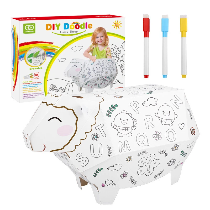 Educational 3D DIY Doodle Graffiti Cardboard Toy Coloring Assembled Puzzle Kid Manual Disassembly and Paper-cutting House Model 9