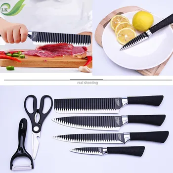 

Hot Kitchen Tool Set 6 Piece Set Knife Sharp Black Blade ABS Stainless Steel Chef Knife Black Tie Non-stick Gift Knife Box